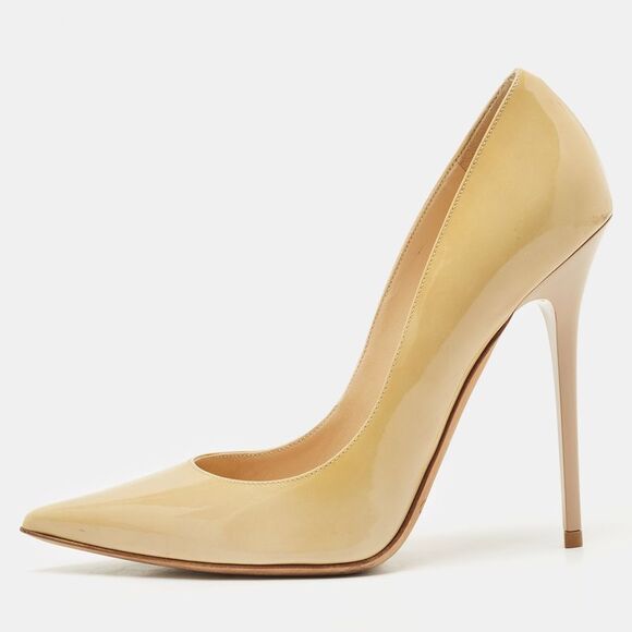 Jimmy Choo Shoes - Jimmy Choo Beige Patent Leather Abel Pumps Size 37.5